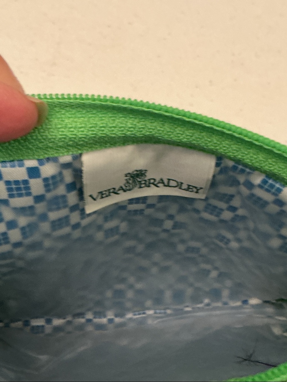 Vera Bradley Green Floral Quilted Cosmetic Pouch with Blue Trim - Picture 3 of 3